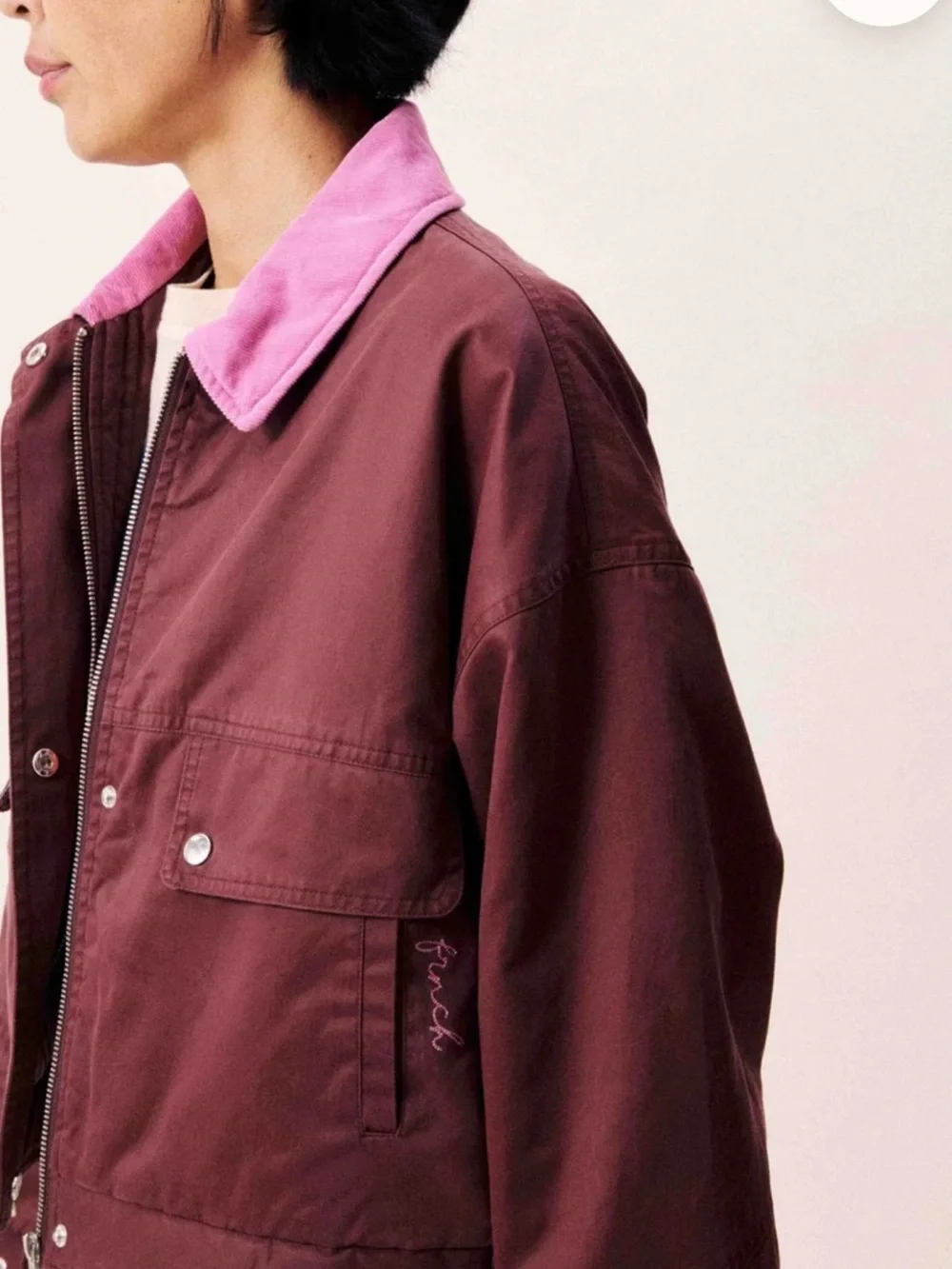NWT FRNCH Paris Tigressa Cotton Canvas Utility Jacket Bordeaux Burgundy Pink M